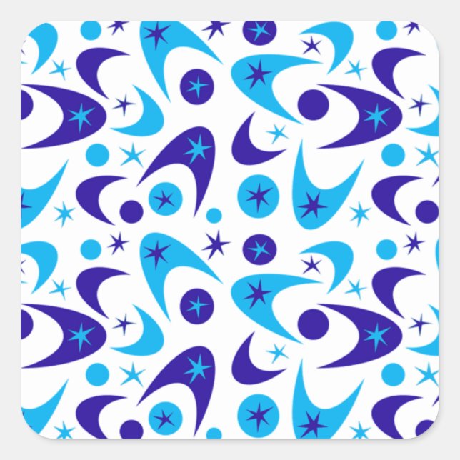 Blue Retro Boomerangs Square Sticker (Front)