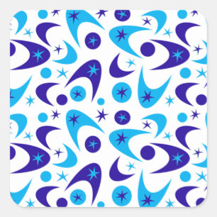 Blue Retro Boomerangs Square Sticker