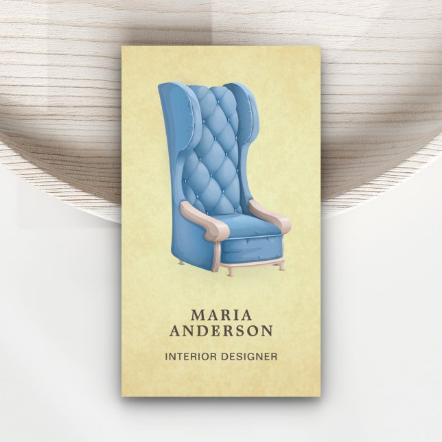 Blue Retro Chair Furniture Store Interior Designer Business Card (Creator Uploaded)