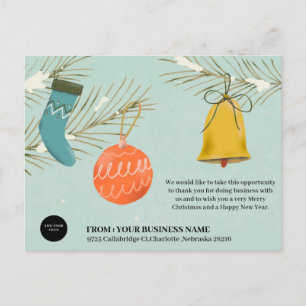 Blue Retro Christmas Business Corporate Logo Holiday Postcard
