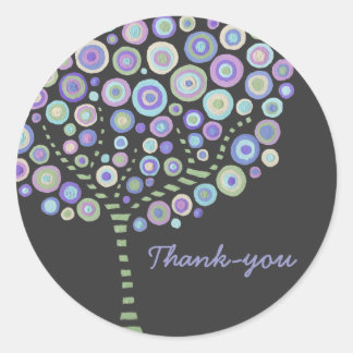 Blue Retro Circle Tree Thank You Label Sticker
