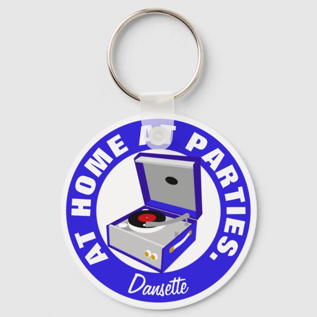 Blue Retro Dansette record player Key Ring (Front)