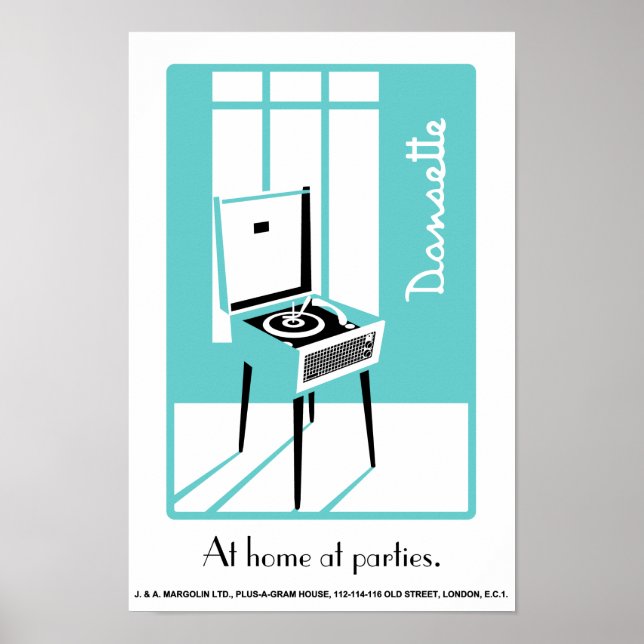 Blue Retro Dansette record player Pop Art poster (Front)