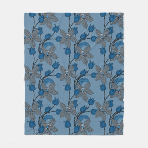 Blue retro ethnic elegant flower pattern fleece blanket