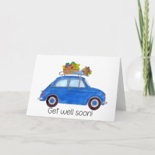 Blue Retro Fiat 500 Get well Card
