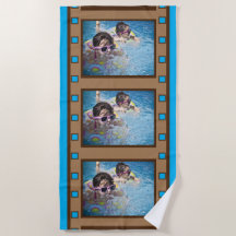 Blue Retro Film Strip  Photo Beach Towel