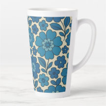 Blue Retro Floral Latte Mug 12 & 17 oz