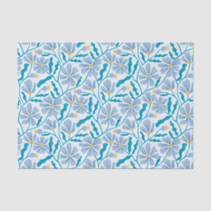 Blue Retro Floral Pattern Tissue Paper
