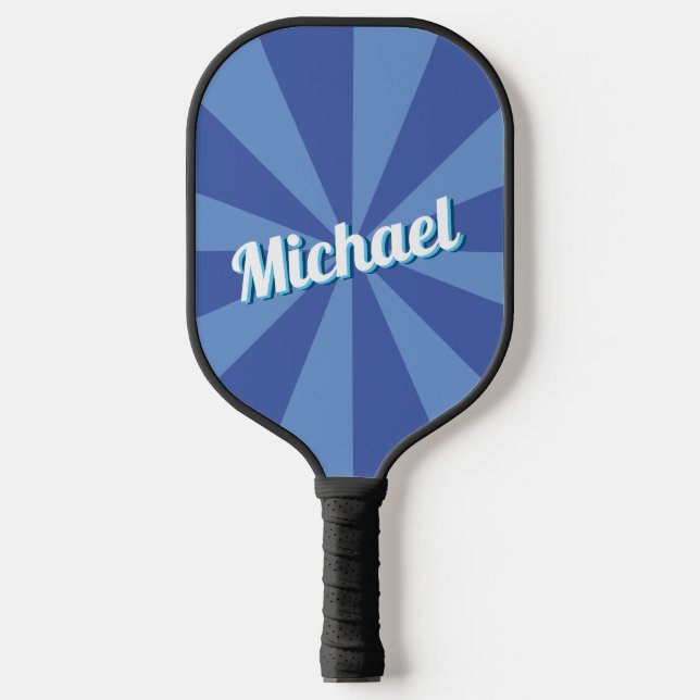 Blue Retro Fonts Custom Name Text Effect Seventies Pickleball Paddle (Front)