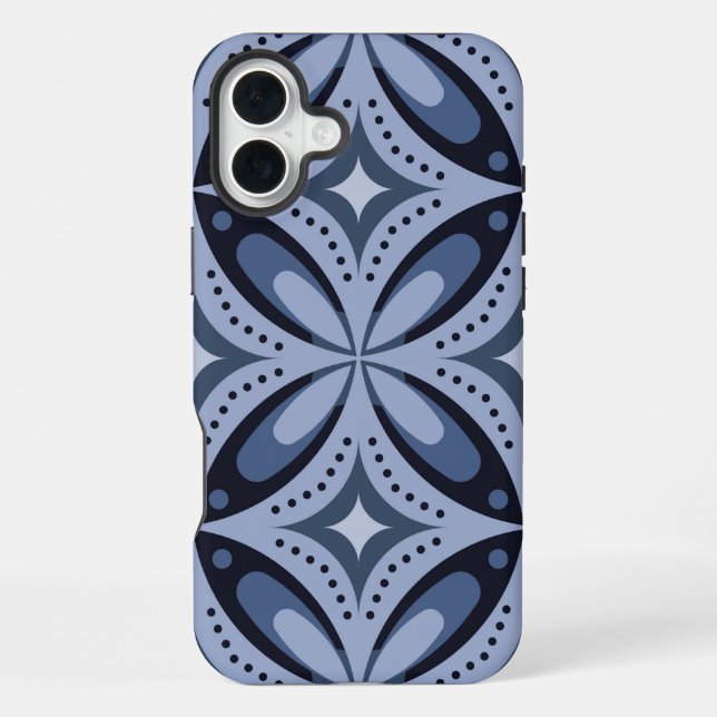 Blue Retro Geometric Pattern iPhone Case (Back)