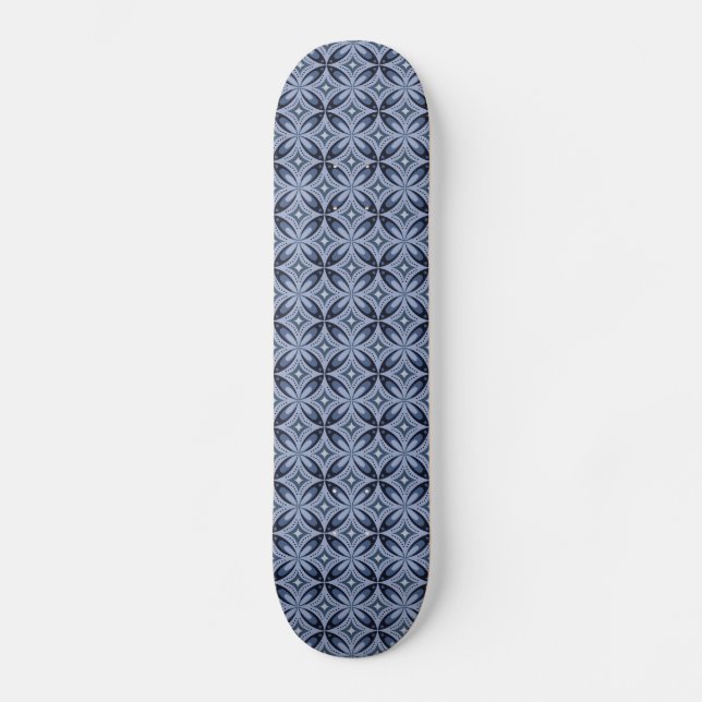 Blue Retro Geometric Pattern Skateboard (Front)