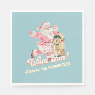 Blue Retro- Groovy Santa Claus Holiday Party Napkin