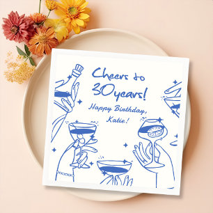 Blue Retro Handdraw Funky Cocktail Birthday Napkin