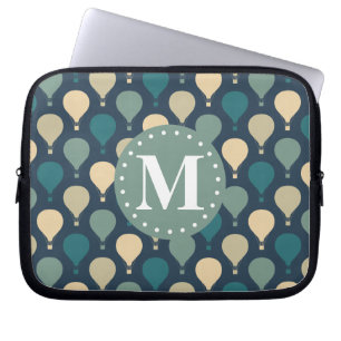 Blue Retro Hot Air Balloon Pattern Monogram Laptop Sleeve
