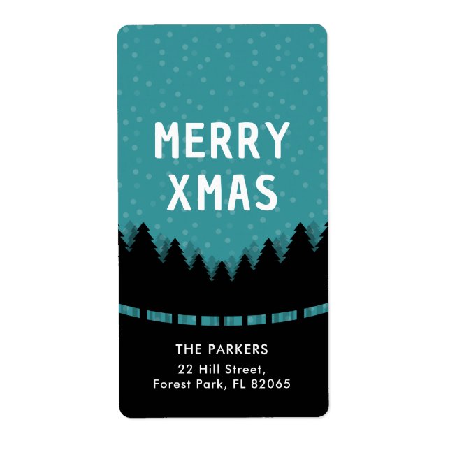 Blue retro Merry Xmas with pine trees and snow (Front)