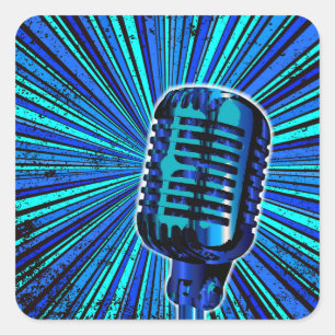 Blue Retro Microphone Square Sticker