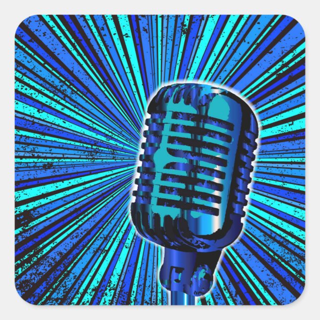 Blue Retro Microphone Square Sticker (Front)