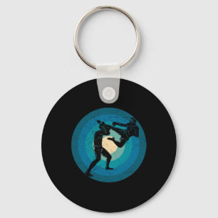 Blue Retro Muay Thai - Nak Muay, Kickboxing Gift Key Ring