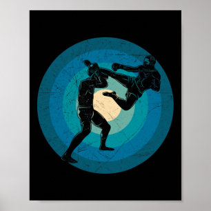 Blue Retro Muay Thai - Nak Muay, Kickboxing Gift Poster