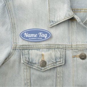 Blue Retro Oval Classic Name Tag