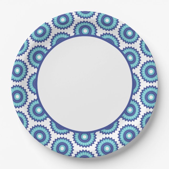 Blue Retro Paper Plate (Front)