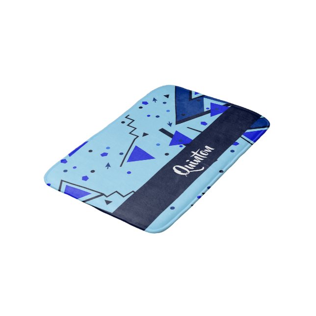 Blue retro print bath mat (Angled)
