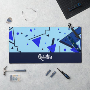 Blue retro print desk mat