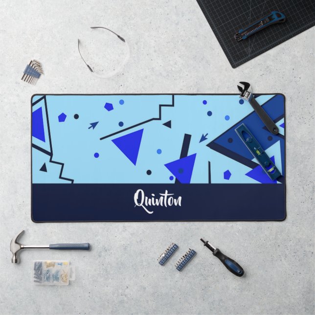 Blue retro print desk mat (Workstation)
