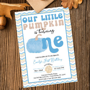 Blue Retro Pumpkin Birthday Invite