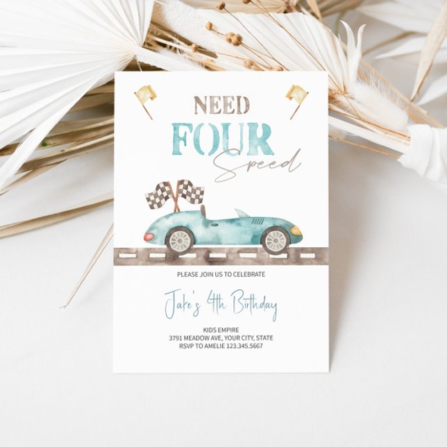 Blue Retro Race Car Birthday Invitation  (Creator Uploaded)