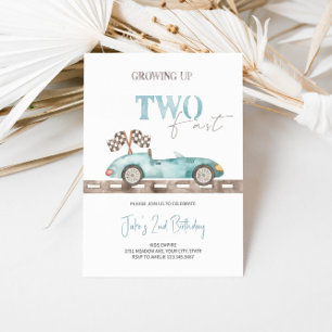 Blue Retro Race Car Birthday Invitation
