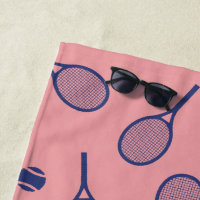 Blue Retro Racquets Ball Pattern Tennis Player