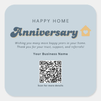 Blue Retro Real Estate Home Anniversary QR Code  Square Sticker