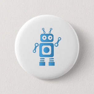 Blue Retro Robot 6 Cm Round Badge