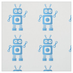 Blue Retro Robot Fabric
