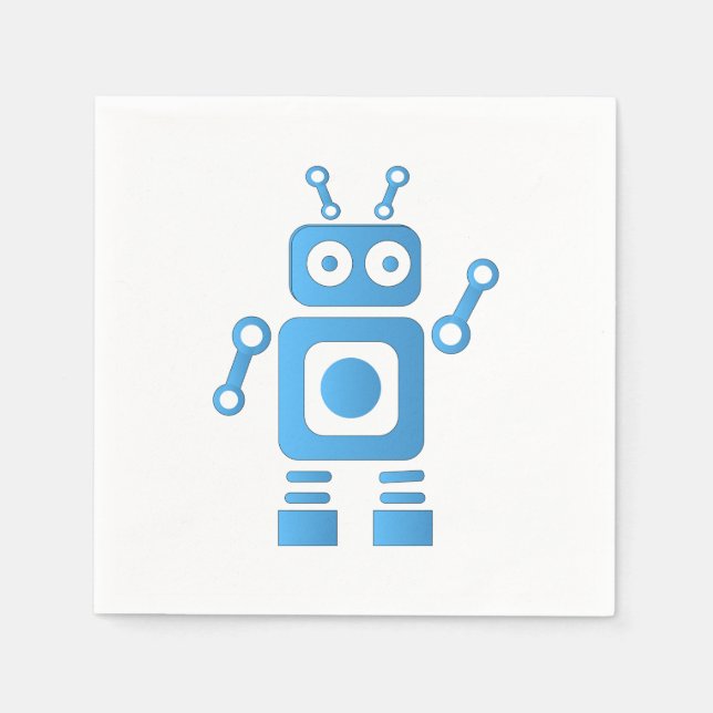 Blue Retro Robot Napkin (Front)