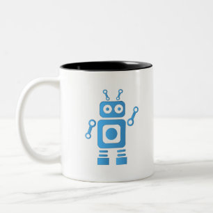 Blue Retro Robot Two-Tone Coffee Mug