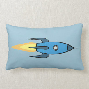 Blue Retro Rocketship Cute Cartoon Design Lumbar Cushion