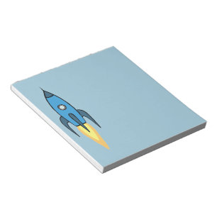Blue Retro Rocketship Cute Cartoon Design Notepad