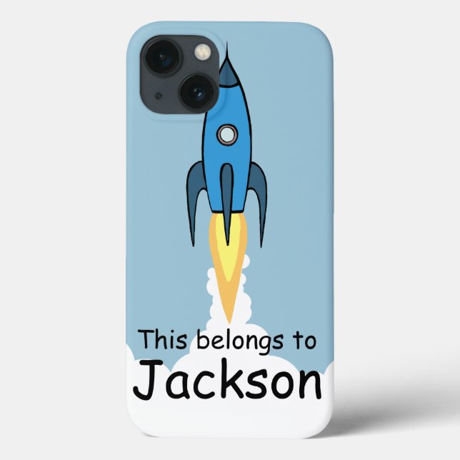 Blue Retro Rocketship Personalised iPad Case (Back)