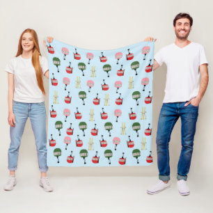 Blue Retro Ski Lift Gondola Winter Skiing  Fleece Blanket