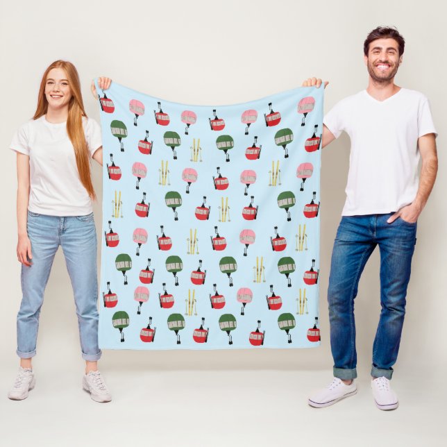 Blue Retro Ski Lift Gondola Winter Skiing  Fleece Blanket (In Situ)