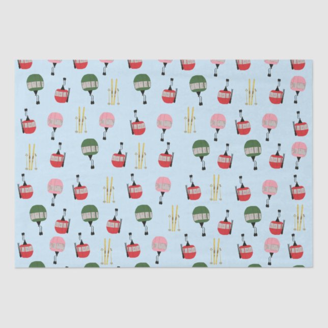 Blue Retro Ski Lift Gondola Winter Skiing  Tissue Paper (Front)