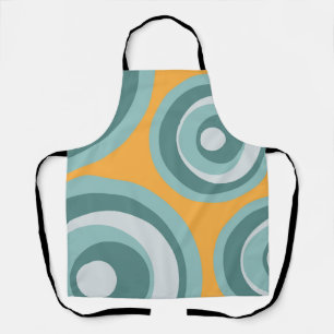 Blue retro style circles on yellow background apron