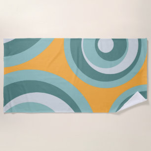 Blue retro style circles on yellow background beach towel