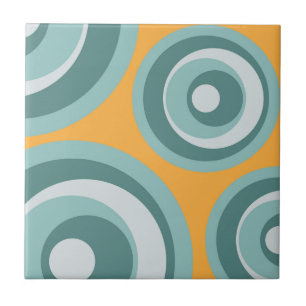 Blue retro style circles on yellow background ceramic tile