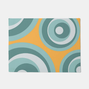 Blue retro style circles on yellow background doormat