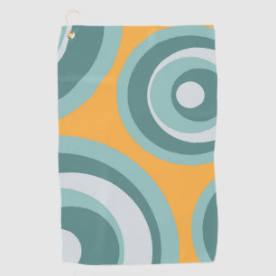 Blue retro style circles on yellow background golf towel