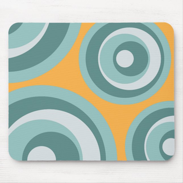 Blue retro style circles on yellow background mouse pad (Front)