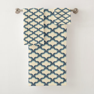 Blue retro style waves pattern bath towel set